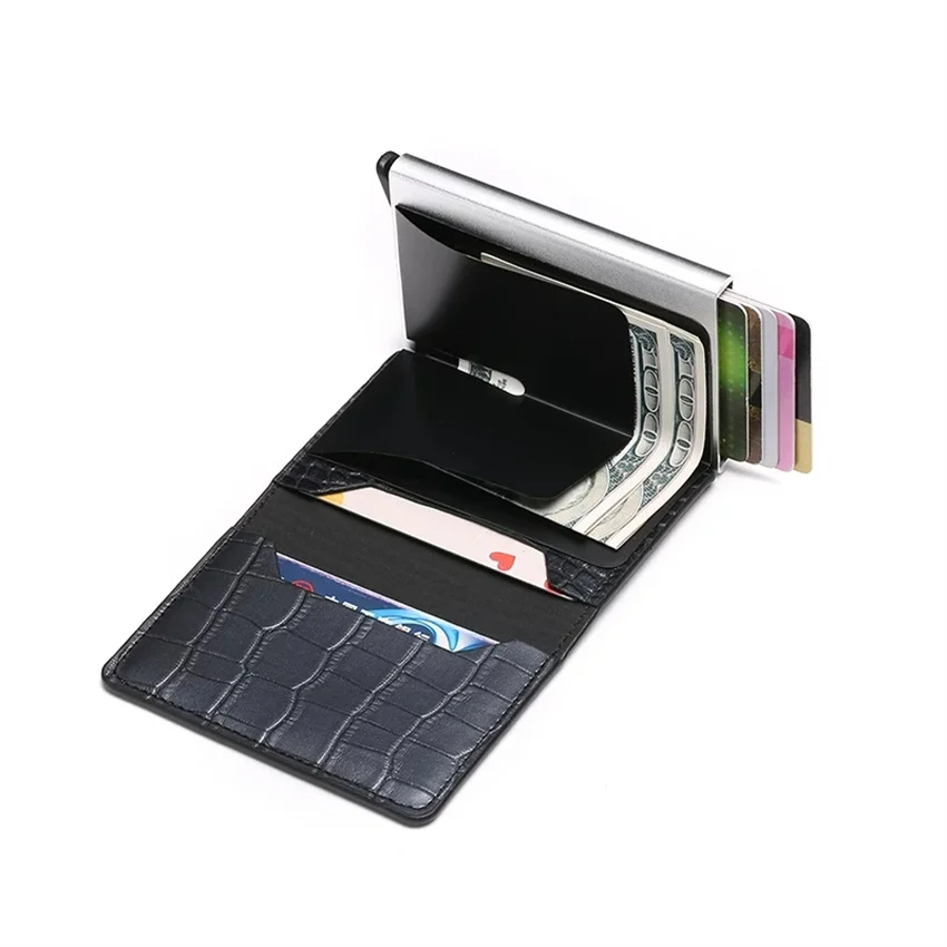 Herrekorttaske RFID Blokerende Carbon Fiber Wallet Business Kreditkort Clip Metal Aluminium Shell Anti-magnetisk kort Taske Money Clip