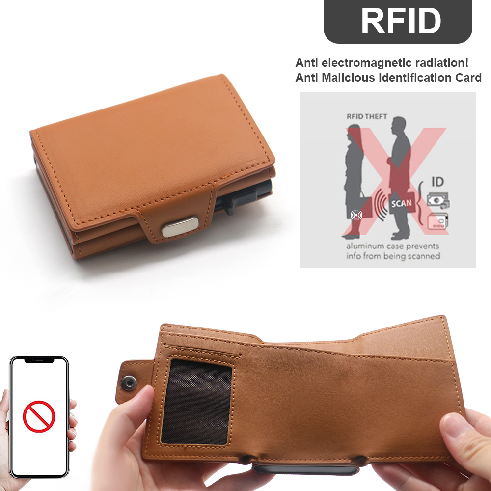 محفظة فاخرة مخصصة لحامل بطاقات العملات المعدنية بسحاب Rfid