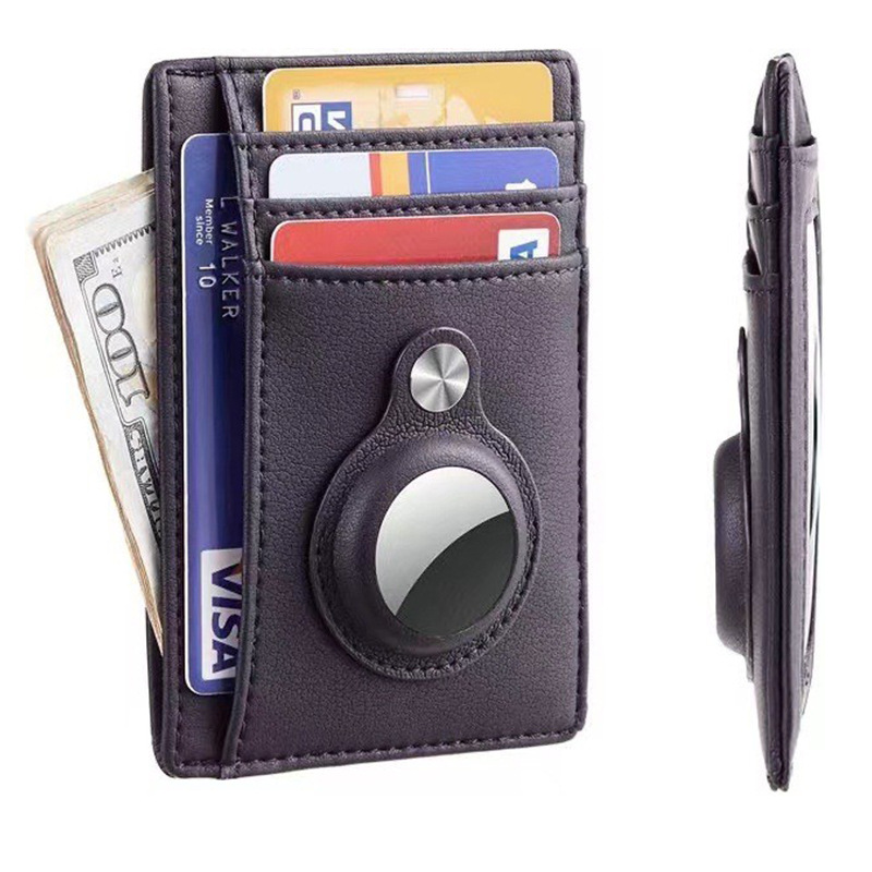 Minimalist Slim Leather Card Holder Wallet With Air Tag