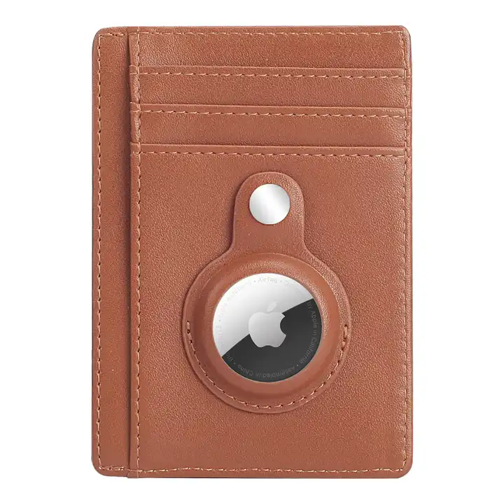 Minimalist Slim Leather Card Holder Wallet With Air Tag