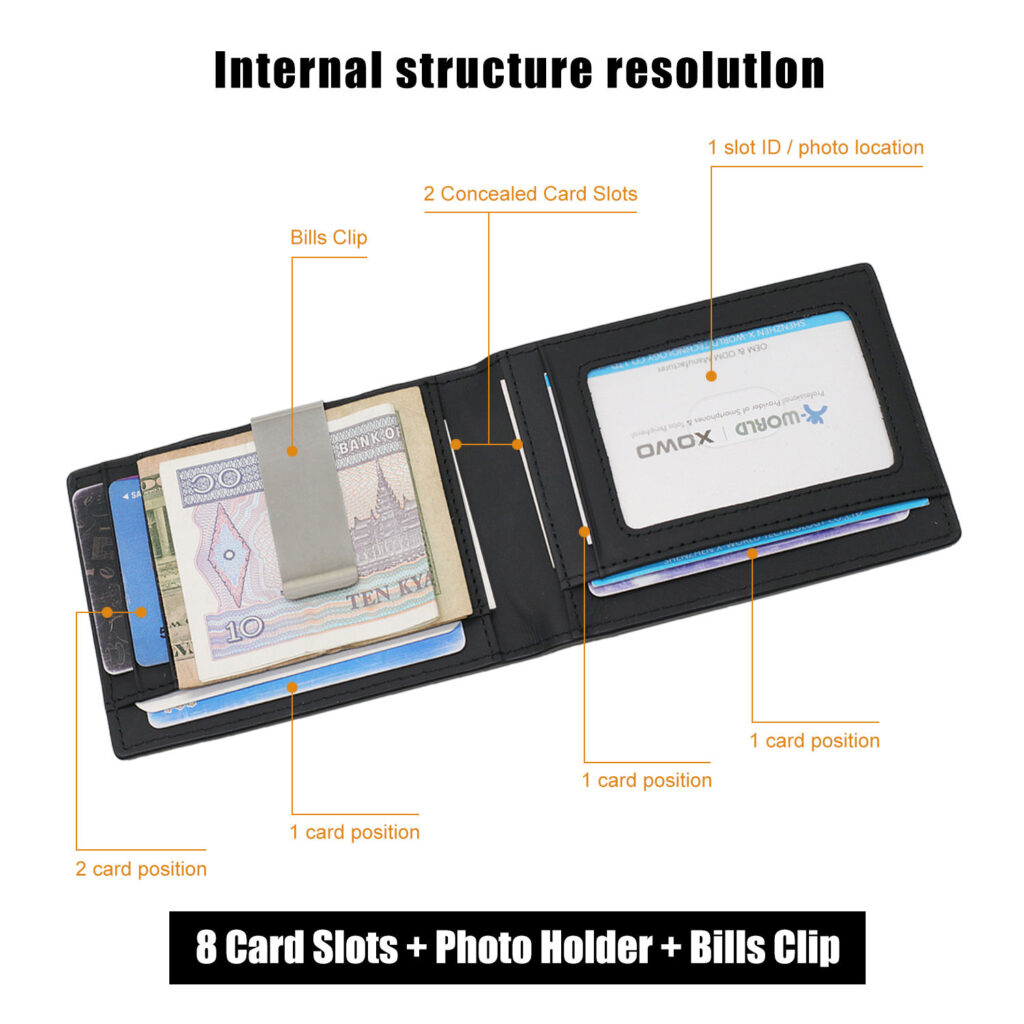 Carteira porta-cartão de fibra de carbono RFID com janela de identificação