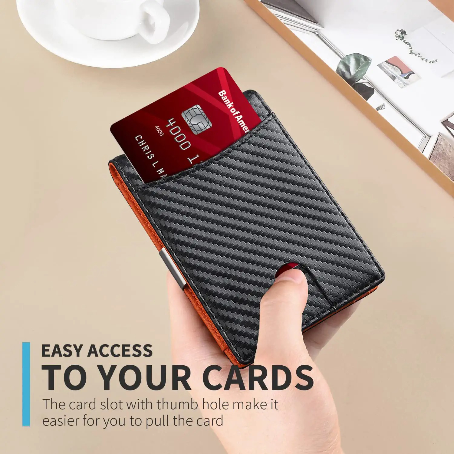 Πορτοφόλι RFID Carbon Fiber Holder Card με παράθυρο ID